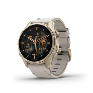 Garmin Fenix 8 43mm Amoled Sapphire Soft Gold Stanless Steel Fog Gray Leather Band+Fog Gray/Dark Sandstone
